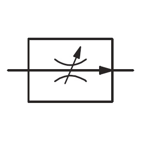 Hydraulic compensated flow regulator two-way valve symbol